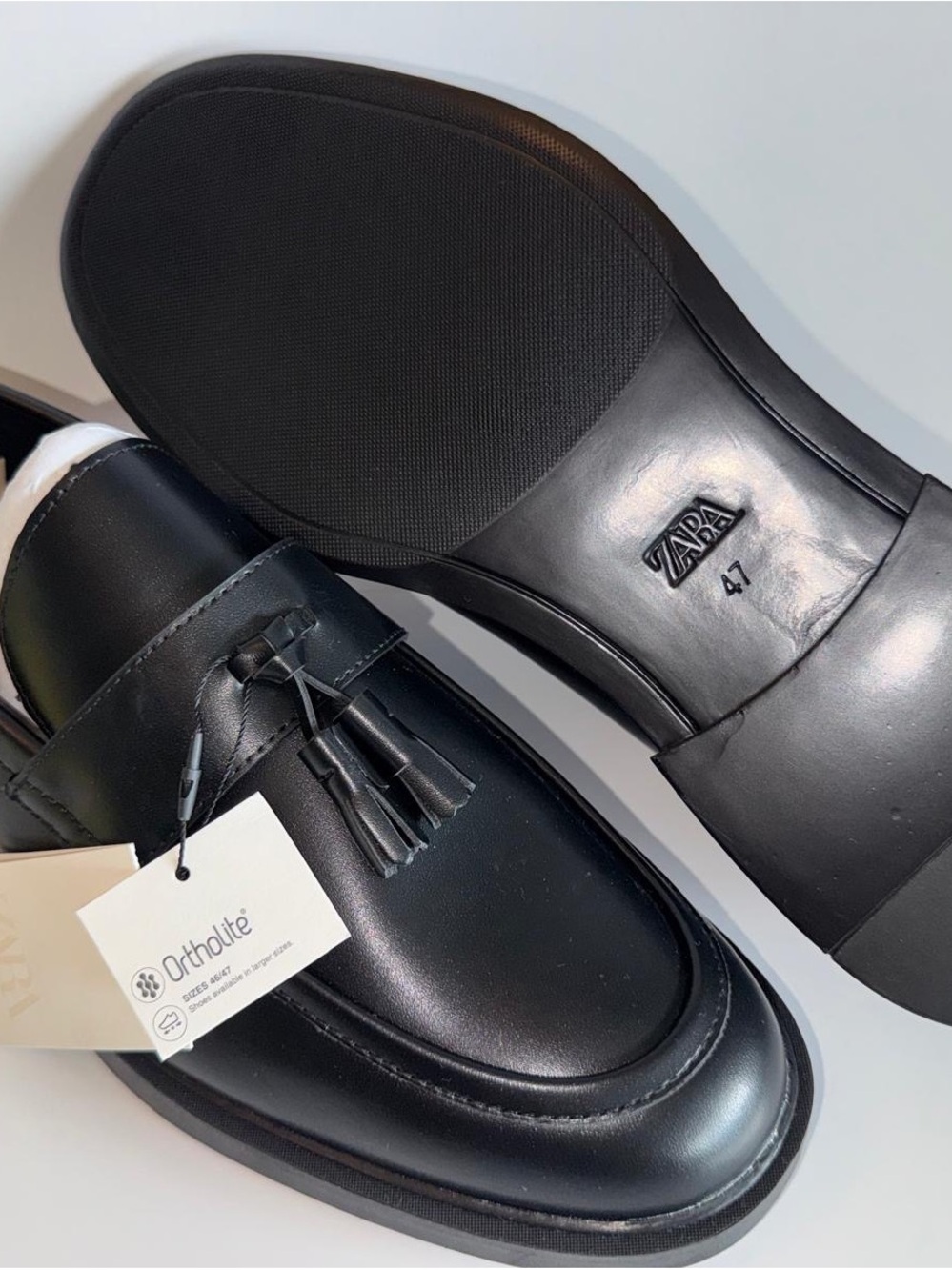 Zara Black Leather Tassel Slip-On Loafers